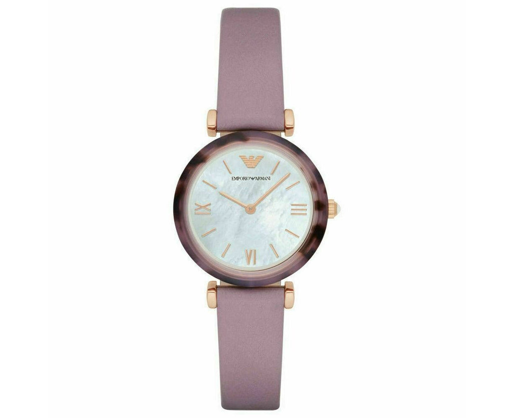 Emporio Armani Gianni Mother of Pearl Dial Purple Leather Strap Watch For Women - AR11003 Buy Now By Emporio Armani