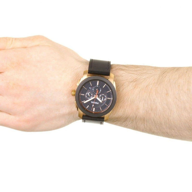 Fossil Machine Chronograph Black Dial Black Leather Strap Watch for Men - FS5120 Buy Now By Fossil