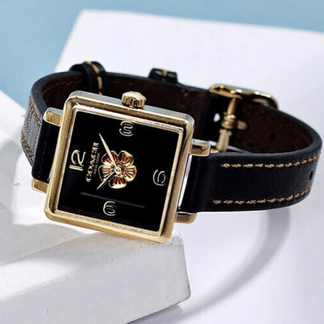 Coach Black Square Dial Black Leather Strap Watch for Women - 14503695 Buy Now By Coach