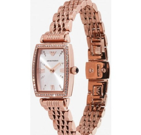 Emporio Armani Gianni T Bar Quartz Crystals White Dial Rose Gold Steel Strap Watch For Women - AR11406 Buy Now By Emporio Armani