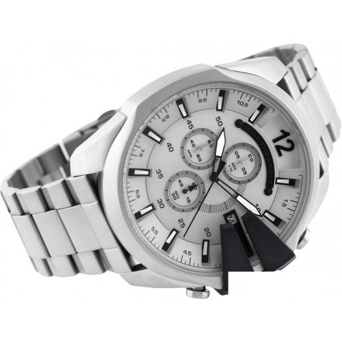 Diesel Mega Chief Chronograph Silver Dial Silver Steel Strap Watch For Men - DZ4501 Buy Now By Diesel