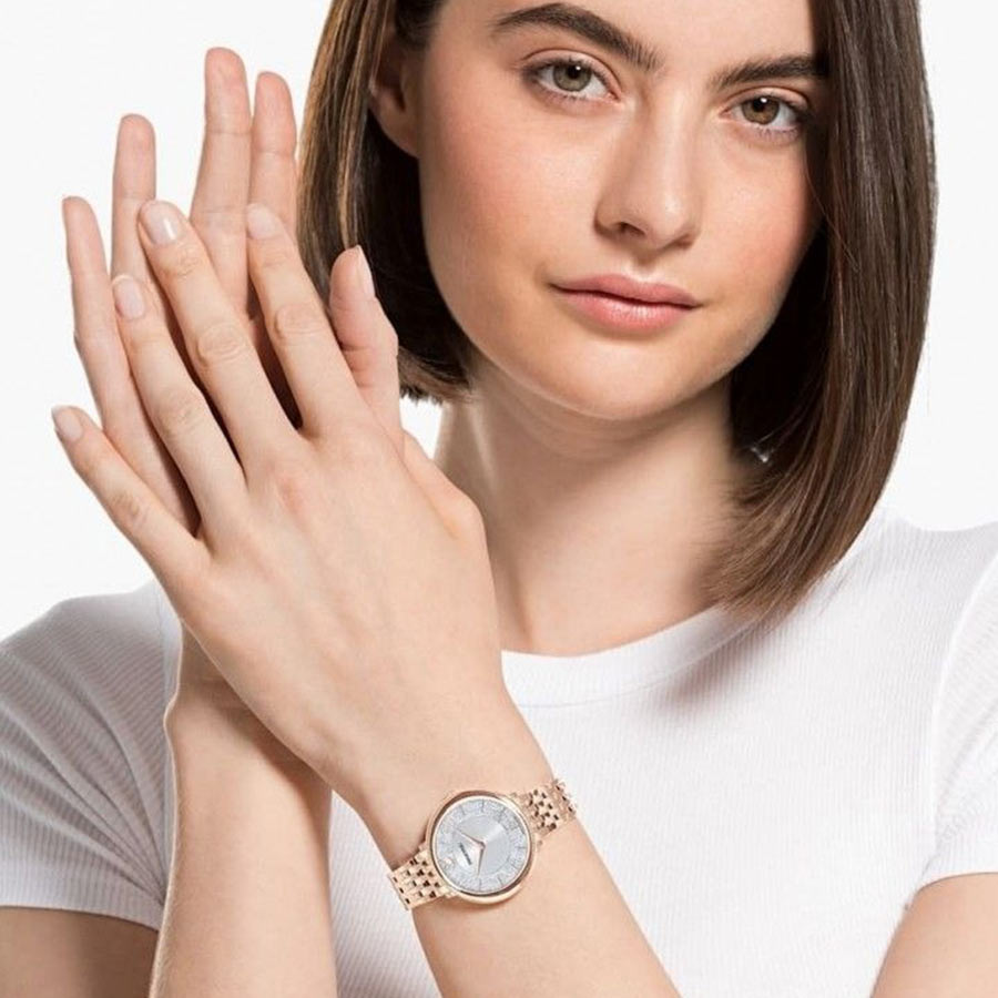 Swarovski Crystalline Chic Analog Silver Dial Rose Gold Steel Strap Watch for Women - 5544590 Buy Now By Swarovski