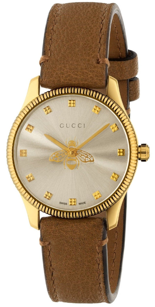 Gucci G Timeless Quartz Silver Dial Brown Leather Strap Watch For Women - YA1265022 Buy Now By Gucci