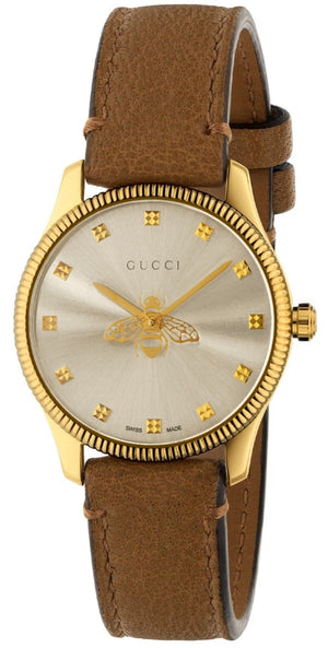 Gucci G Timeless Quartz Silver Dial Brown Leather Strap Watch For Women - YA1265022 Buy Now By Gucci