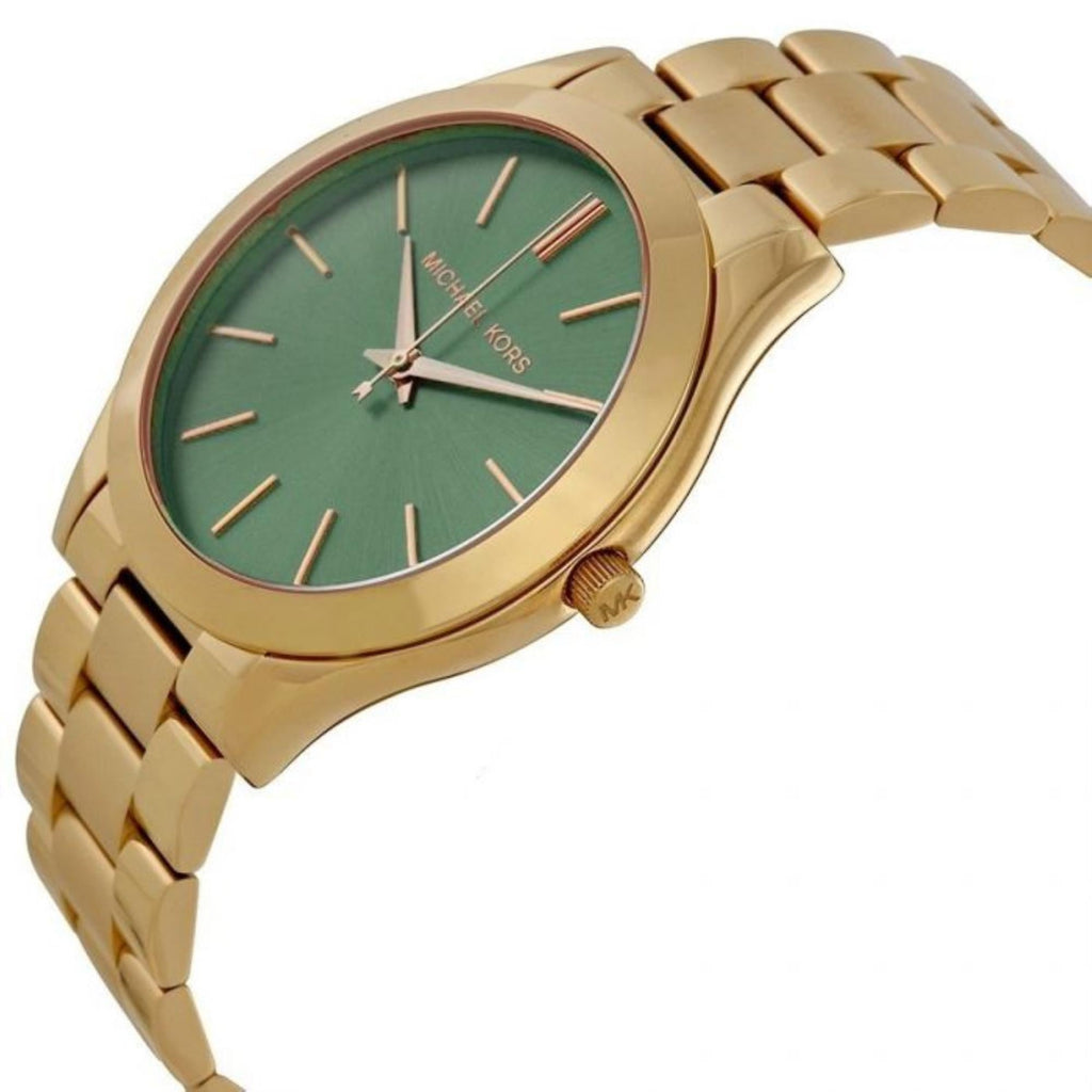 Michael Kors Slim Runway Green Dial Gold Steel Strap Watch for Women - MK3435 Buy Now By Michael Kors
