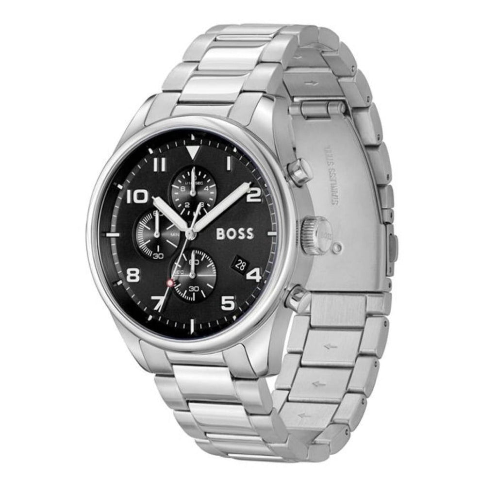 Hugo Boss View Chronograph Black Dial Silver Steel Strap Watch For Men - 1514008 Buy Now By Hugo Boss