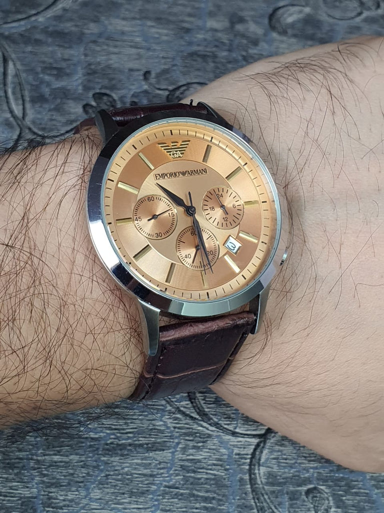 Emporio Armani Classic Chronograph Beige Dial Brown Leather Strap Watch For Men - AR2433 Buy Now By Emporio Armani