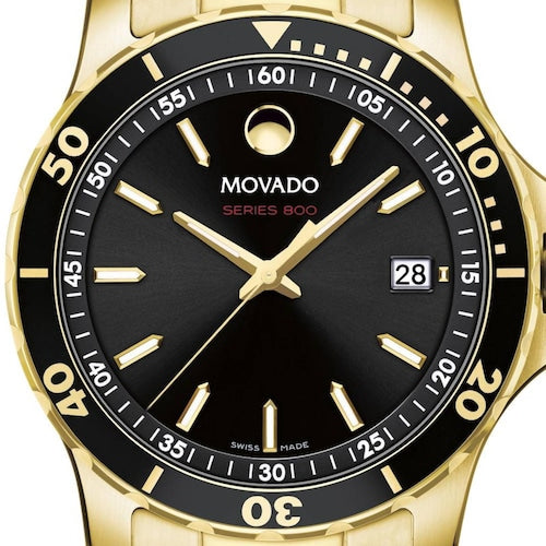 Movado Series 800 Black Dial Gold Steel Strap Watch For Men - 2600145 Buy Now By Movado