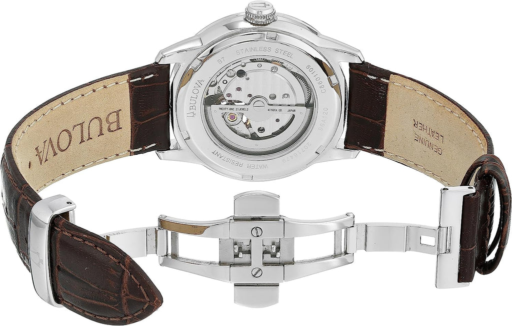 Bulova Classic Skeleton Automatic Brown Dial Brown Leather Strap Watch for Men - 96A120 Buy Now By Bulova