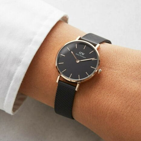 Daniel Wellington Petite Ashfield Black Dial Black Mesh Strap Watch For Women - DW00100245 Buy Now By Daniel Wellington