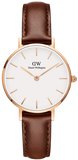 Daniel Wellington Classic Petite York White Dial Brown Leather Strap Watch For Women - DW00100176
