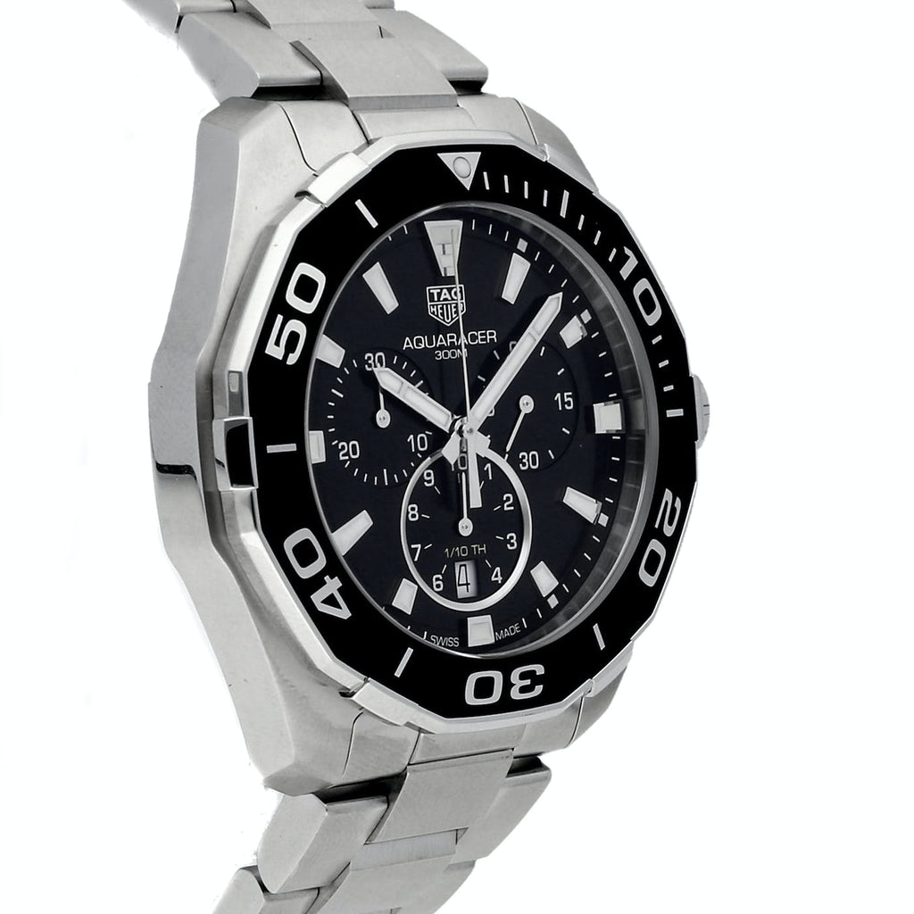 Tag Heuer Aquaracer Quartz Chronograph Black Dial Silver Steel Strap Watch for Men - CAY111A.BA0927 Buy Now By Tag Heuer