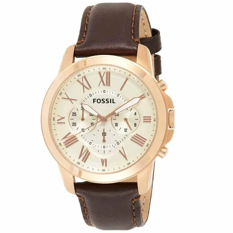 Fossil Grant Chronograph White Dial Brown Leather Strap Watch for Men - FS4991 Buy Now By Fossil