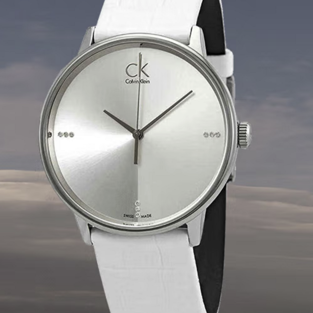 Calvin Klein Accent Silver Dial White Leather Strap Watch for Men - K2Y2X1KW Buy Now By Calvin Klein