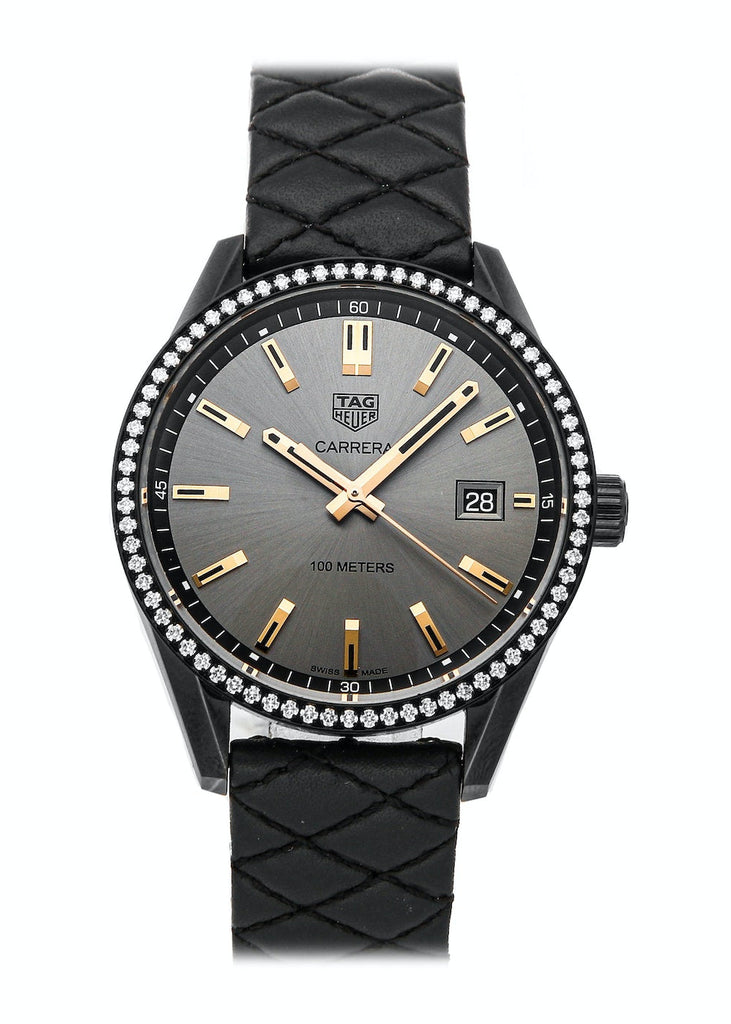 Tag Heuer Carrera Diamonds Anthracite Black Dial Black Leather Strap Watch for Women - WAR1115.FC6392 Buy Now By Tag Heuer