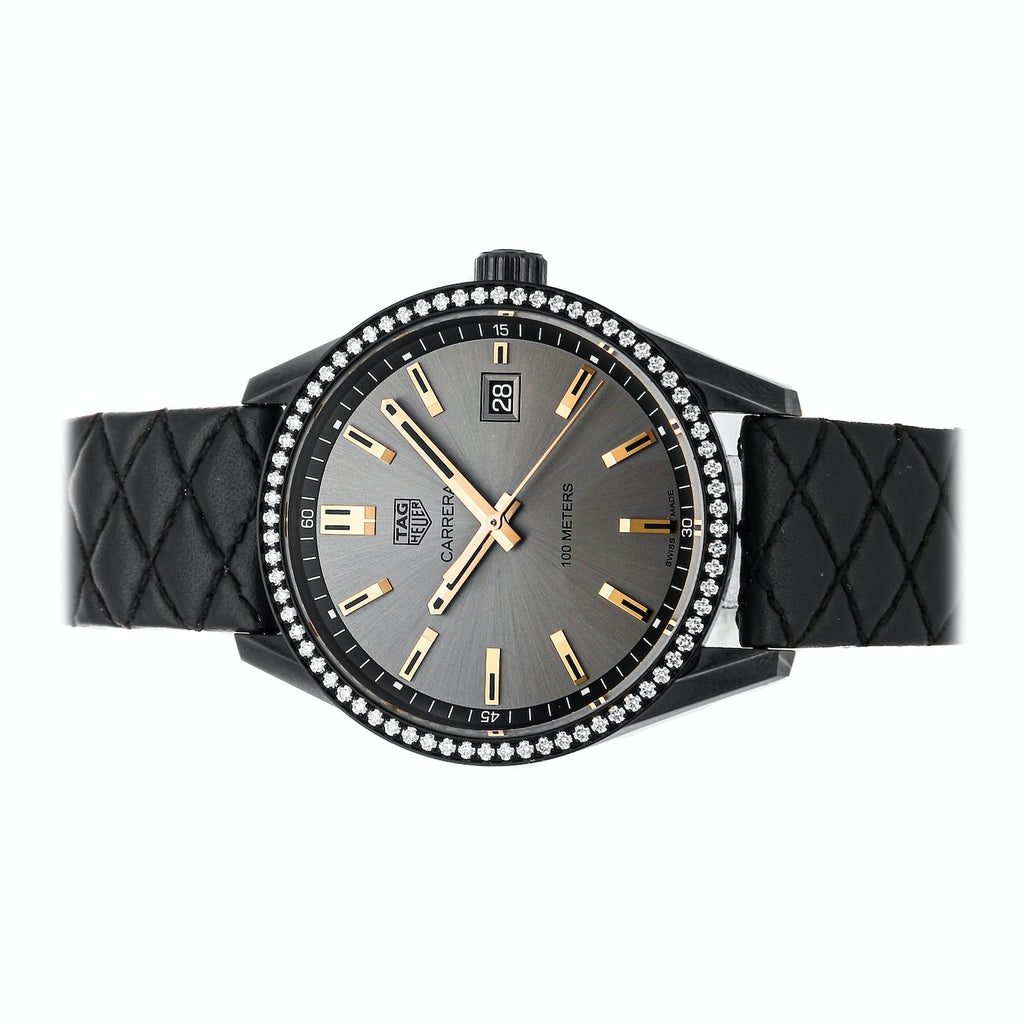 Tag Heuer Carrera Diamonds Anthracite Black Dial Black Leather Strap Watch for Women - WAR1115.FC6392 Buy Now By Tag Heuer