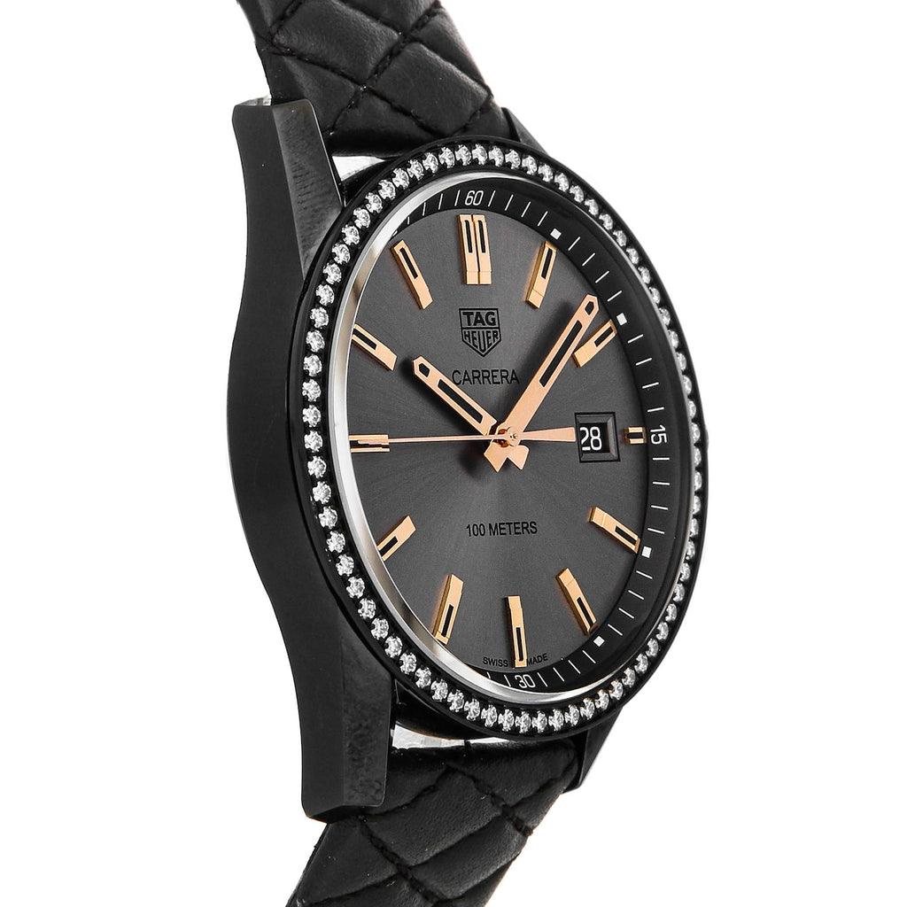 Tag Heuer Carrera Diamonds Anthracite Black Dial Black Leather Strap Watch for Women - WAR1115.FC6392 Buy Now By Tag Heuer
