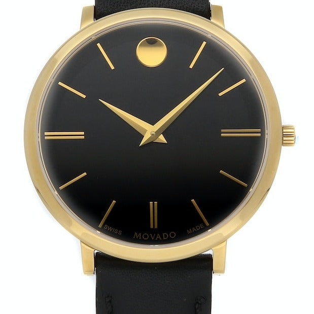 Movado Ultra Slim Black Dial Black Leather Strap Watch For Women - 0607091 Buy Now By Movado