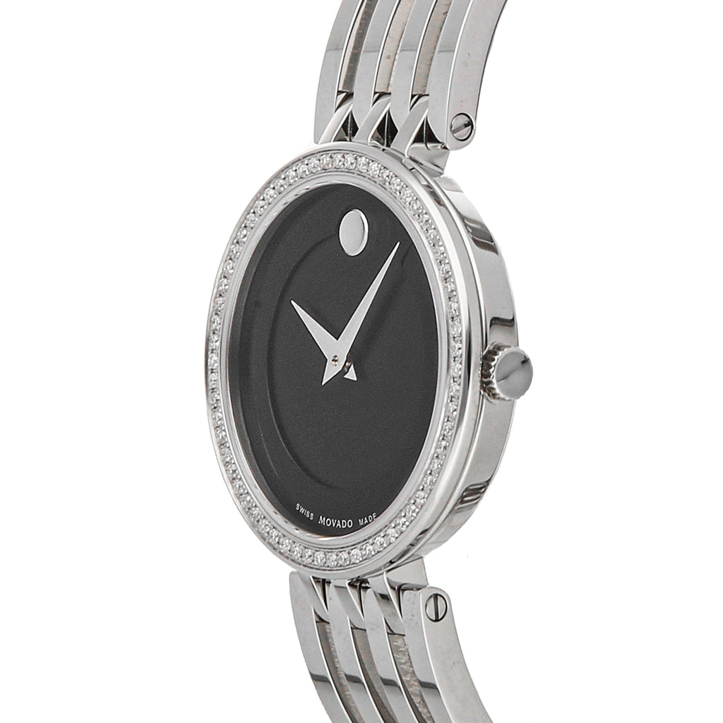 Movado Esperanza 63 Diamonds Black Dial Silver Steel Strap Watch For Women - 0607052 Buy Now By Movado