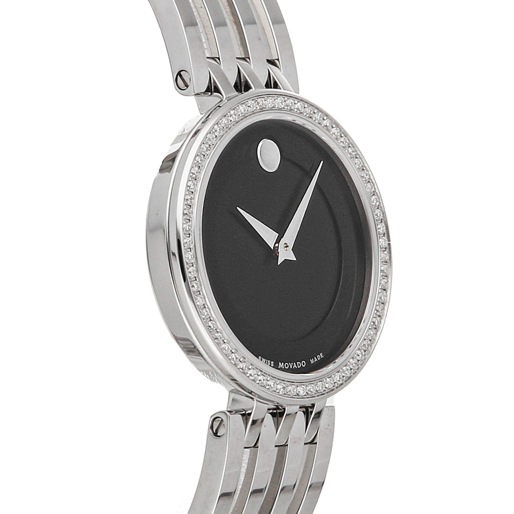 Movado Esperanza 63 Diamonds Black Dial Silver Steel Strap Watch For Women - 0607052 Buy Now By Movado