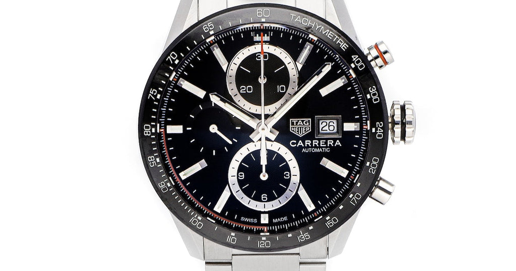 Tag Heuer Carrera Automatic Chronograph Black Dial Silver Steel Strap Watch for Men - CBM2110.BA0651 Buy Now By Tag Heuer