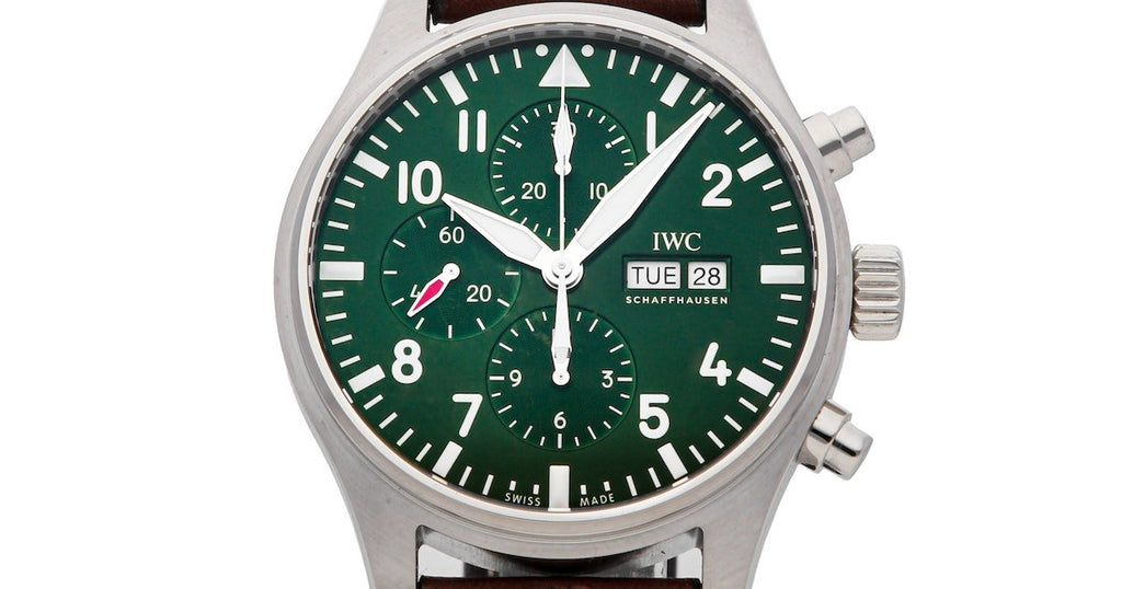 IWC Pilot's Watch Chronograph Edition Racing Green 43mm Green Dial Brown Leather Strap Watch for Men - IW377726 Buy Now By IWC