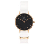Daniel Wellington Classic Petite Dover Black Dial White NATO Strap Watch For Women - DW00100314