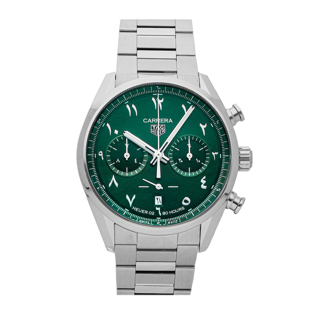 Tag Heuer Carrera Automatic Chronograph Limited Edition Green Dial Silver Steel Strap Watch for Men - CBN2014.EB0240 Buy Now By Tag Heuer