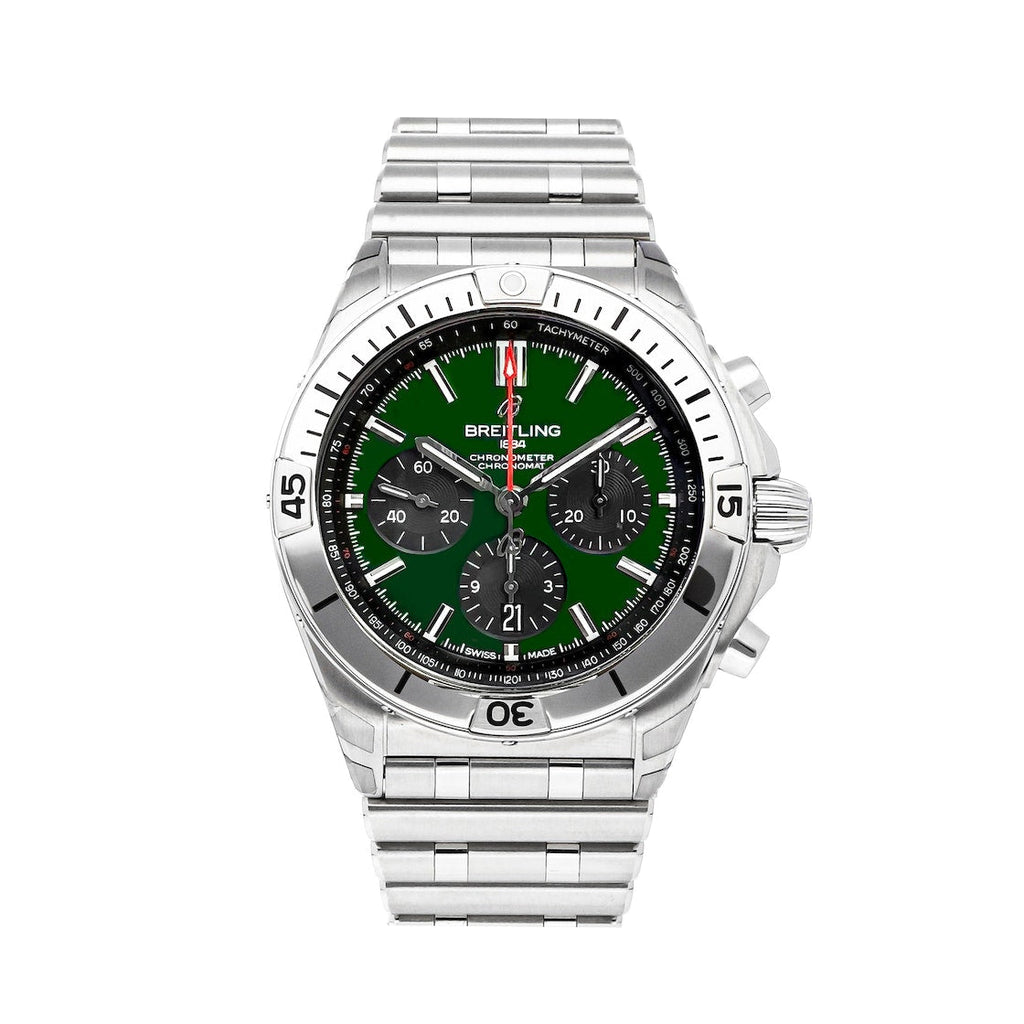 Breitling Chronomat B01 42 Green Dial Silver Steel Strap Watch for Men - AB0134101L1A1 Buy Now By Breitling