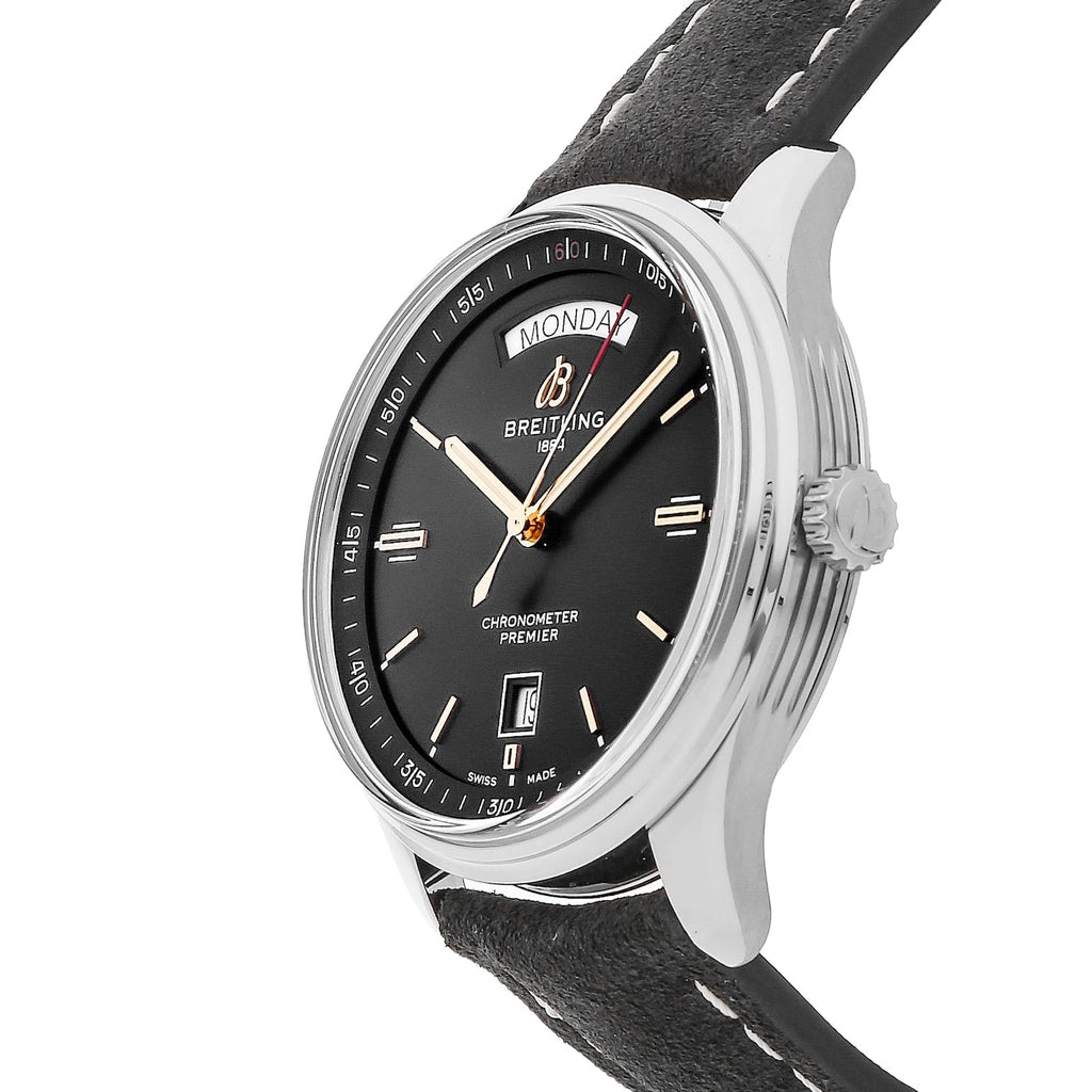 Breitling Premier Automatic 40mm Day & Date Black Dial Black Strap Mens Watch - A45340241B1X1 Buy Now By Breitling