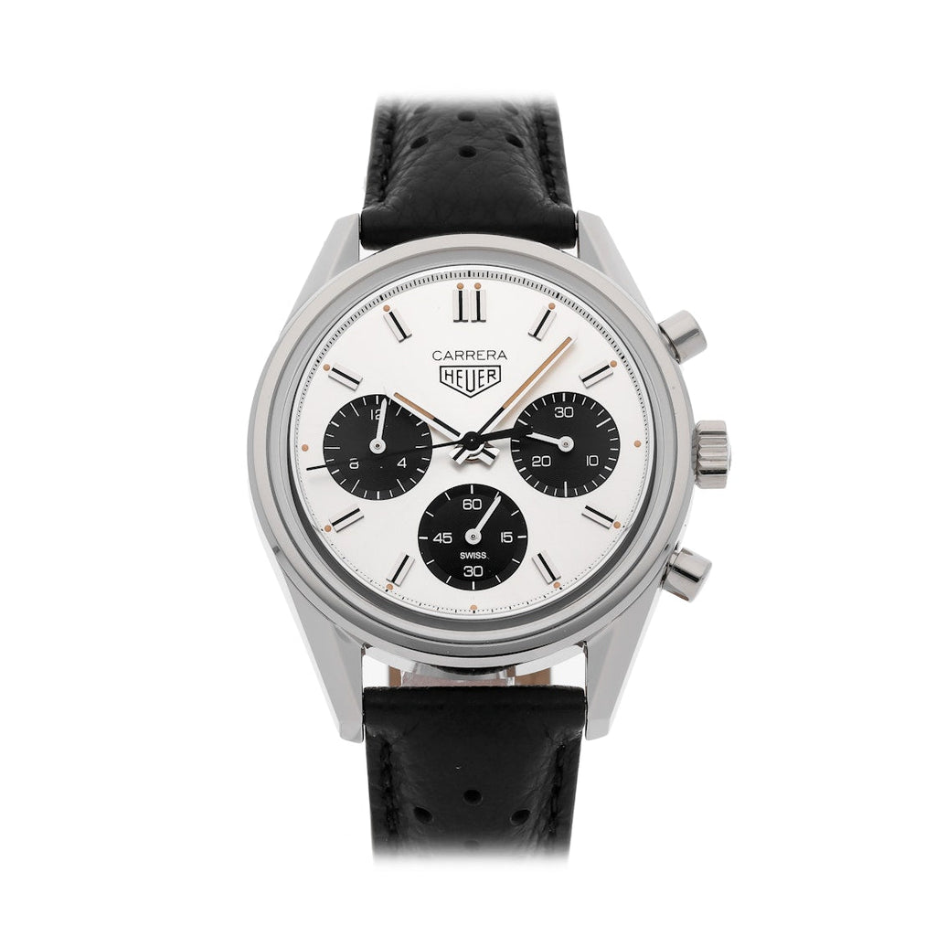 Tag Heuer Carrera Chronograph 60th Anniversary Silver Dial Black Leather Strap Watch for Men - CBK221H.FC8317 Buy Now By Tag Heuer