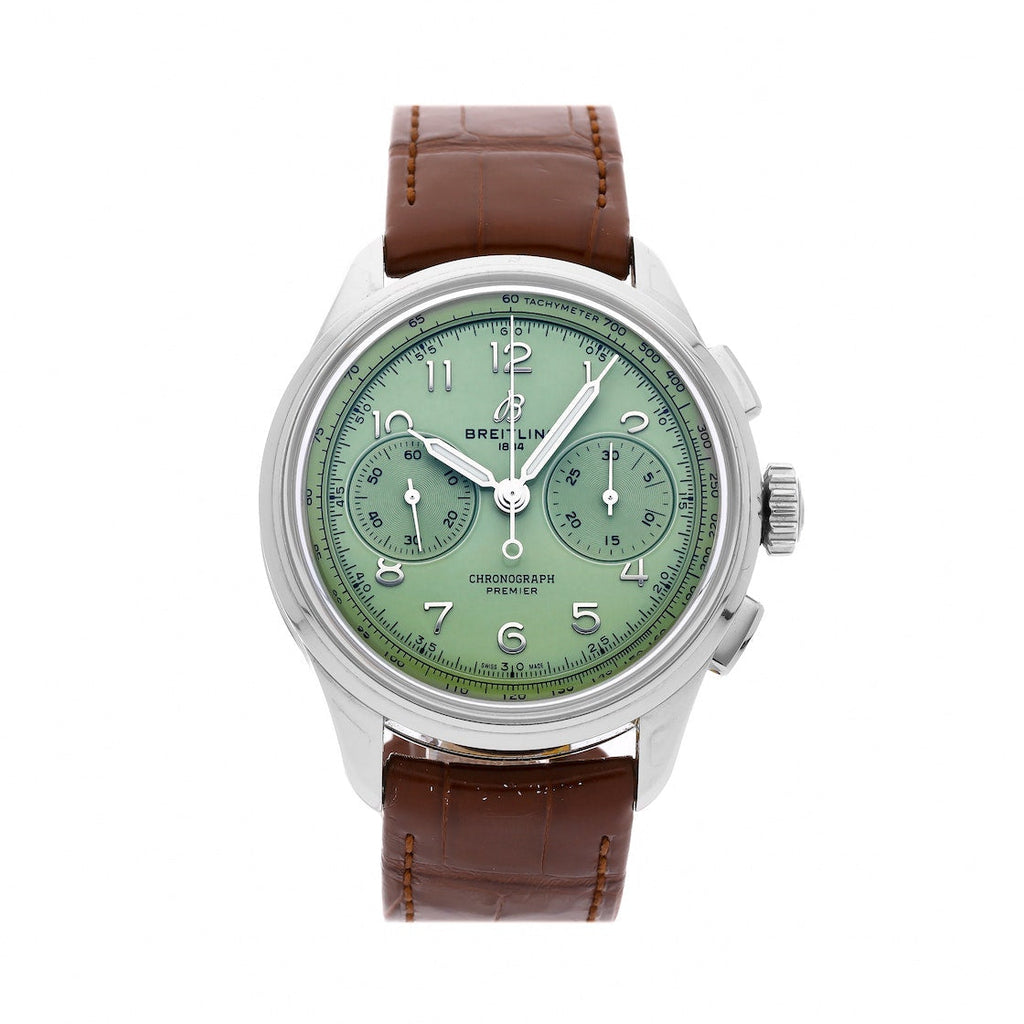 Breitling Premier B09 Chronograph 40 Green Dial Brown Leather Strap Watch for Men - AB0930D31L1P1 Buy Now By Breitling