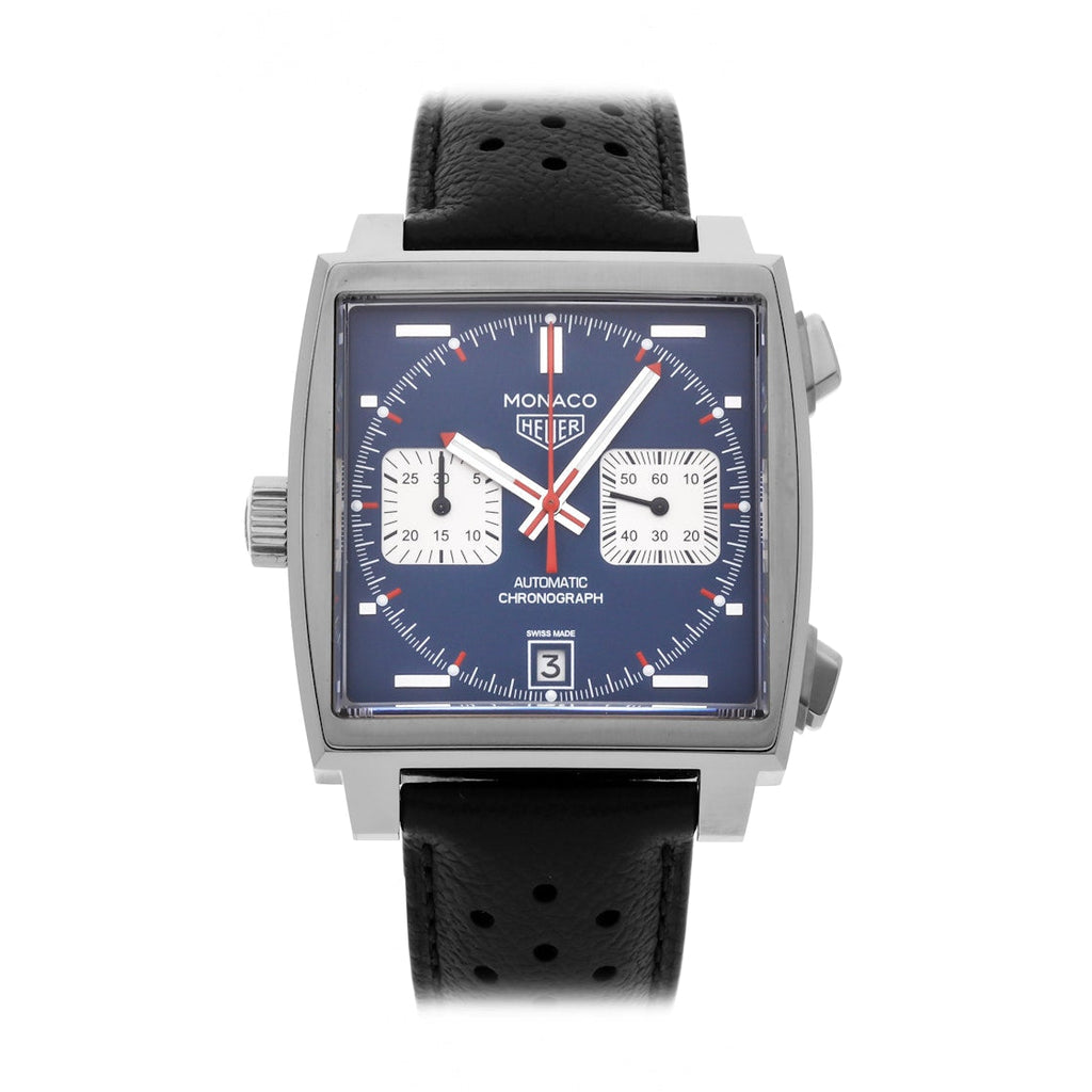 Tag Heuer Monaco Automatic Chronograph Blue Dial Black Leather Strap Watch for Men - CAW211P.FC6356 Buy Now By Tag Heuer