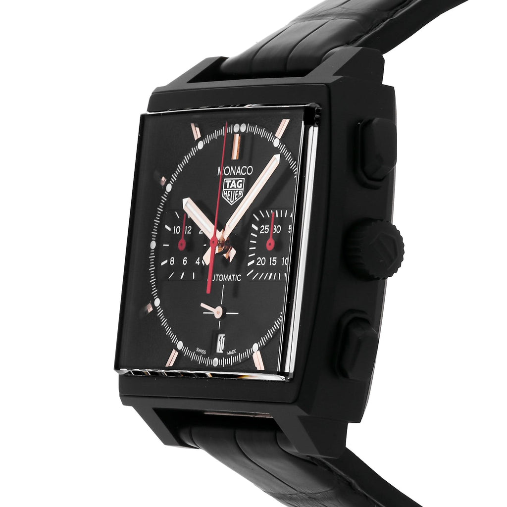 Tag Heuer Monaco Automatic Chronograph Black Dial Black Leather Strap Watch for Men - CBL2180.FC6497 Buy Now By Tag Heuer