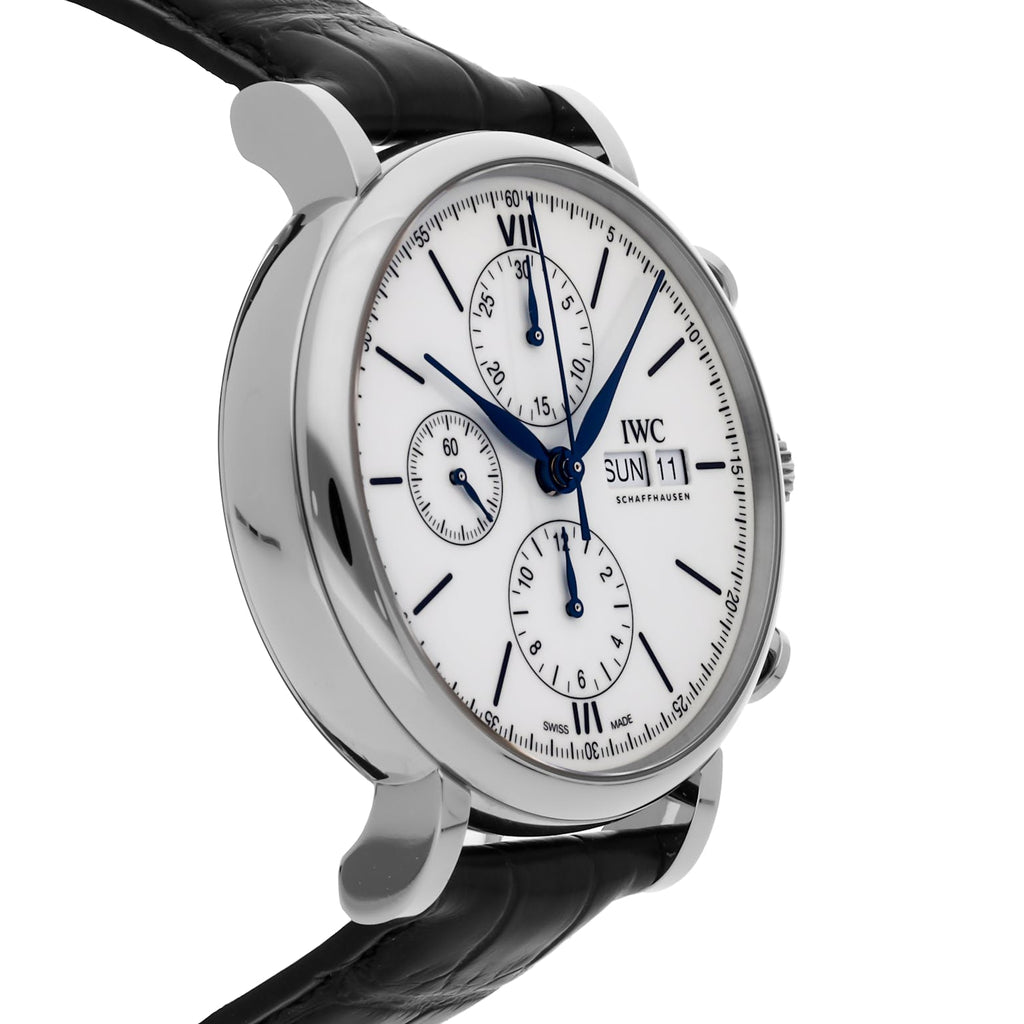 IWC Portofino Chronograph White Dial Black Leather Strap Watch for Men - IW391024 Buy Now By IWC