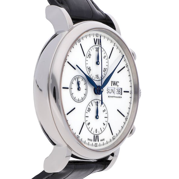IWC Portofino Chronograph White Dial Black Leather Strap Watch for Men - IW391024 Buy Now By IWC