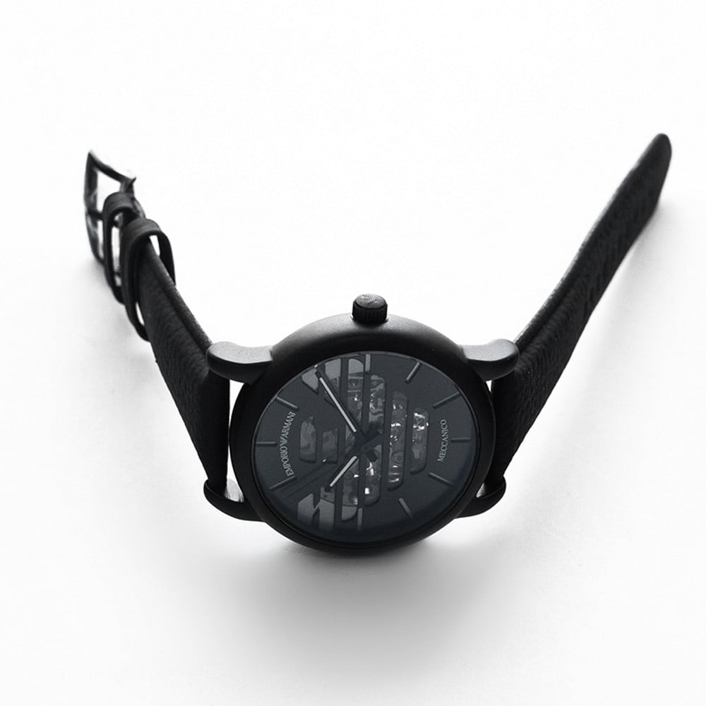 Emporio Armani Meccanico Quartz Black Dial Black Leather Strap Watch For Men - AR60032 Buy Now By Emporio Armani
