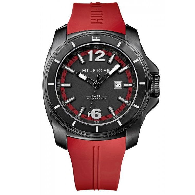 Tommy Hilfiger Windsurf Black Dial Red Rubber Strap Watch for Men - 1791112 Buy Now By Tommy Hilfiger