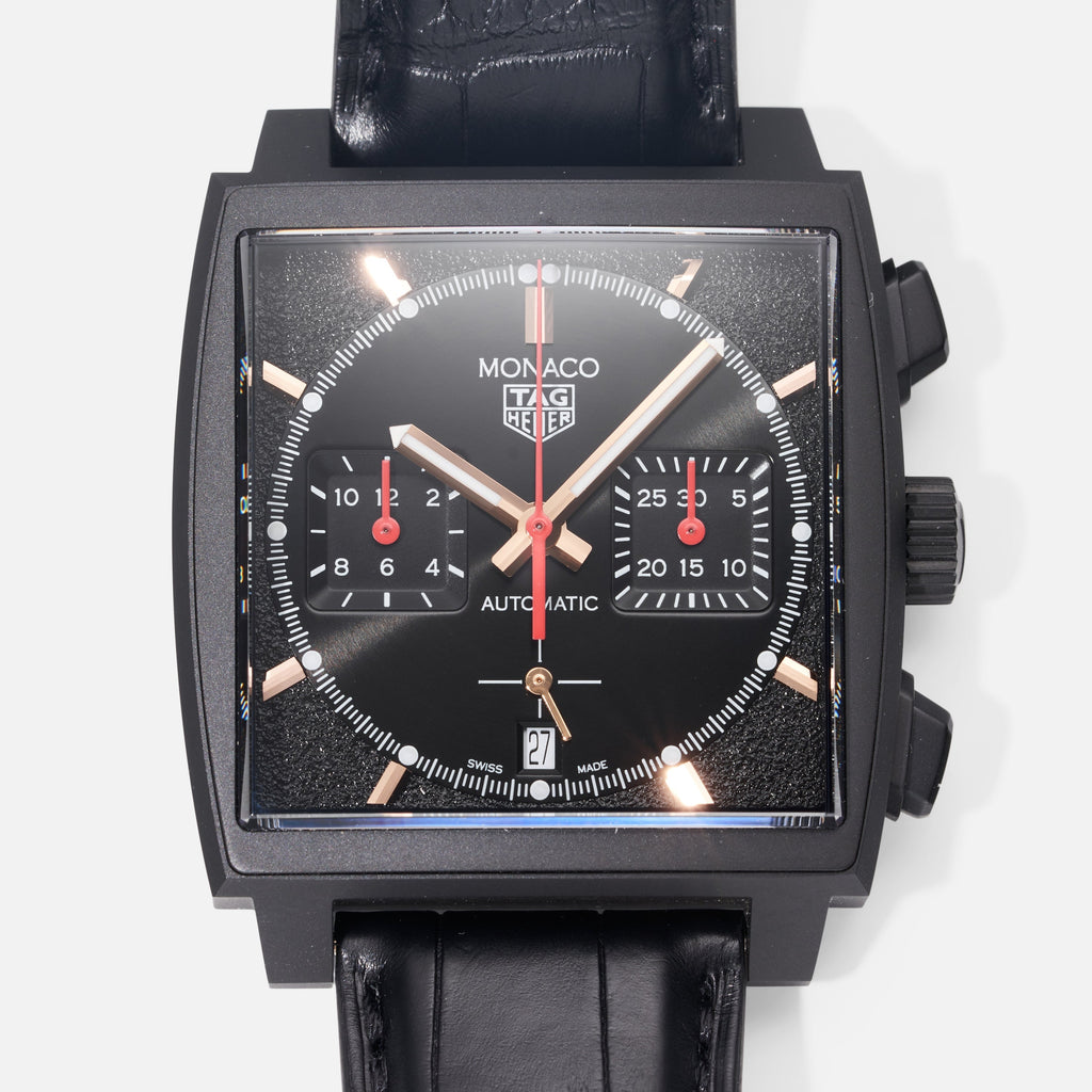 Tag Heuer Monaco Automatic Chronograph Black Dial Black Leather Strap Watch for Men - CBL2180.FC6497 Buy Now By Tag Heuer