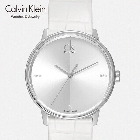 Calvin Klein Accent Silver Dial White Leather Strap Watch for Men - K2Y2X1KW Buy Now By Calvin Klein