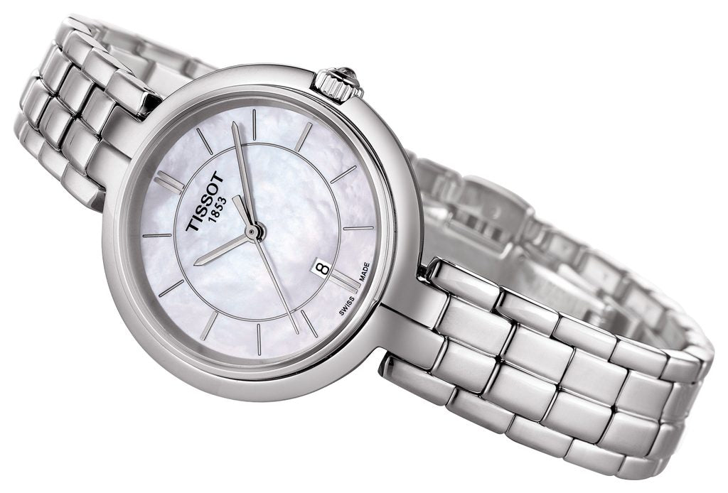 Tissot T Lady Flamingo Diamonds White Dial Silver Steel Strap Watch For Women - T094.210.11.116.01 Buy Now By Tissot