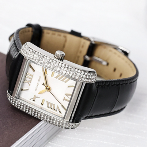 Michael Kors Emery Three Hand Silver Dial Black Leather Strap Watch For Women - MK4696 Buy Now By Michael Kors