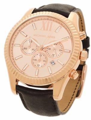 Michael Kors Lexington Chronograph Rose Gold Dial Black Leather Strap Watch For Men - MK8516 Buy Now By Michael Kors