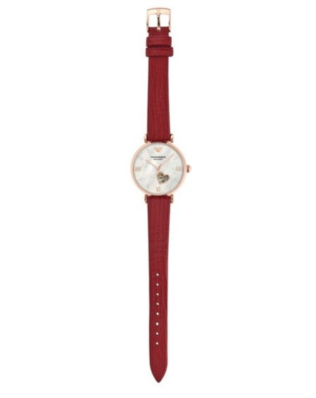 Emporio Armani Gianni T-Bar Mother of Pearl White Dial Red Leather Strap Watch For Women - AR60048 Buy Now By Emporio Armani