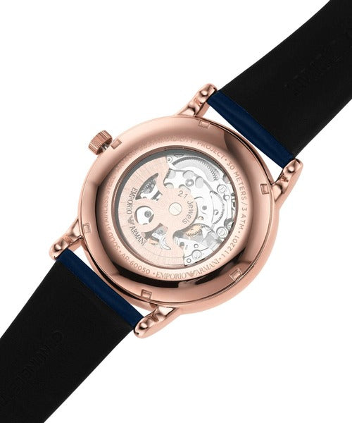 Emporio Armani Meccanico Automatic Blue Dial Blue Leather Strap Watch For Men - AR60050 Buy Now By Emporio Armani