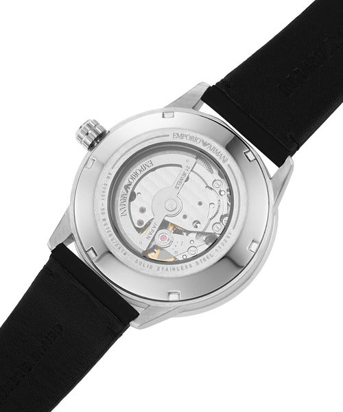 Emporio Armani Renato Chronograph Automatic Black Dial Black Leather Strap Watch For Men - AR60051 Buy Now By Emporio Armani