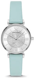 Emporio Armani Gianni T Bar Analog Crystals Silver Dial Blue Leather Strap Watch For Women - AR11443 Buy Now By Emporio Armani