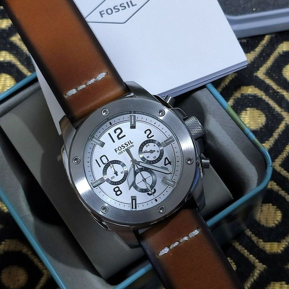 Fossil Modern Machine White Dial Brown Leather Strap Watch for Men - FS4929 Buy Now By Fossil