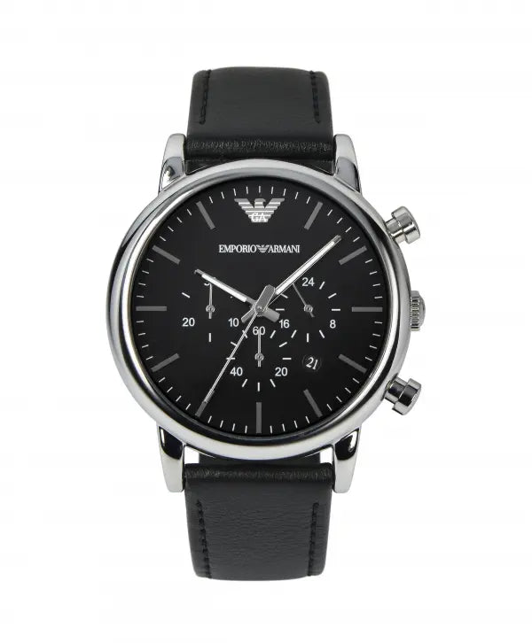 Emporio Armani Classic Chronograph Black Dial Black Leather Strap Watch For Men - AR1733 Buy Now By Emporio Armani