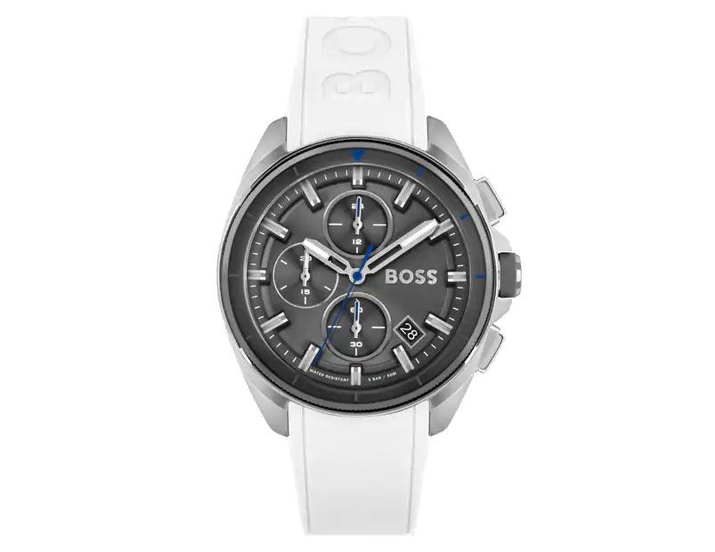 Hugo Boss Volane Grey Dial White SIlicone Strap Watch for Men - 1513948 Buy Now By Hugo Boss